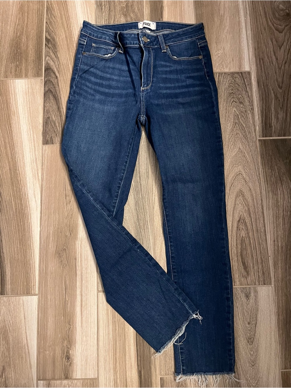 PAIGE Indigo High-Rise Slim Jeans with Frayed Hem